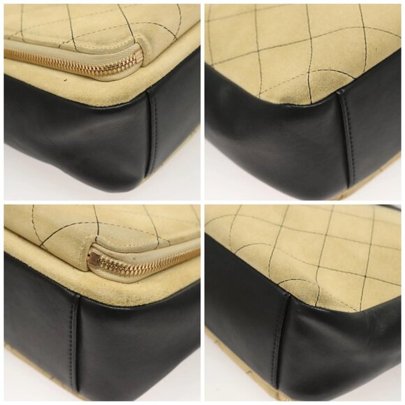 CHANEL Matelasse Chain Shoulder Bag Suede Ivory Gold CC Auth - Picture 15 of 16